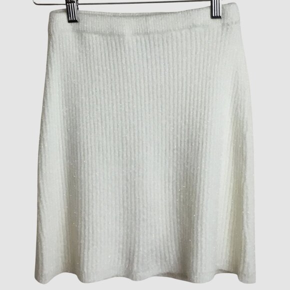 VTG Badgley Mischka White Knit Cardigan Skirt Set S Sparkle Lurex Lounge Party - Picture 3 of 14